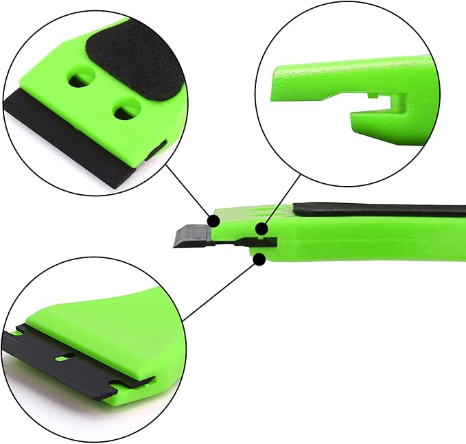 EHDIS 2pcs Plastic Razor Scraper 6-inch Long Handle Adhesive Remover Tool with 100 Double-Edge Blades for Window Tint Vinyl Scraper Decal Sticker Glue Remove (?똍eon-Green)