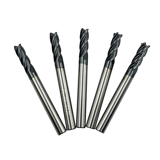 5PCS Carbide Square End Mill Bits Set, Milling Bits Cutter 3/16 Carbide End Mills for Alloy Steels/Hardened Steels, HRC 45 Deg Single End 4 Flute AlTiN Coating, 3/16 in