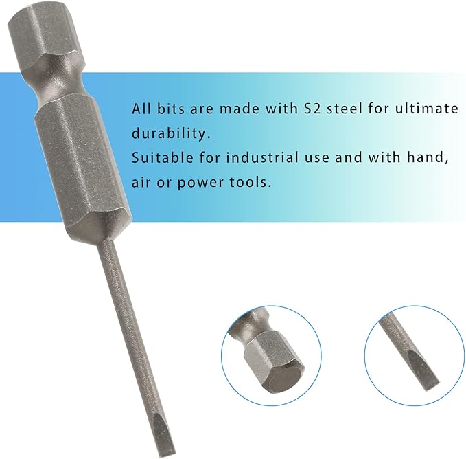 10 Pcs SL1.6 Magnetic Slotted Screwdriver Bits S2 Steel Flat Head Screwdriver Bits with 1/4 Inch Hex Shank, 2 Inch Length