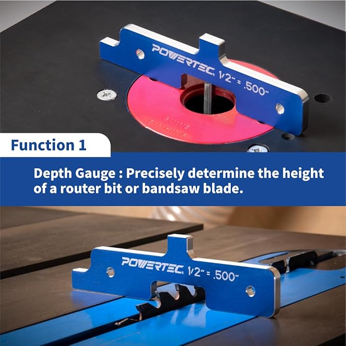 POWERTEC Router Setup Blocks Woodworking 7PC Set, Router Depth Gauge, Aluminum Routers Setup Bars, Spacer Blocks, Height Gauge Set for Table Saw, Band Saw, Measuring Bars, 3-Gauges-in-One - 71579