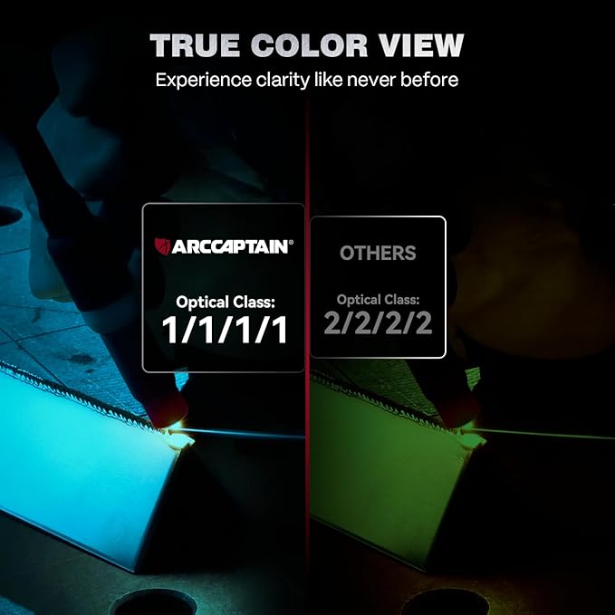 ARCCAPTAIN Large Viewing Screen Welding Helmet, 1/1/1/1 Top Optical Clarity Auto Darkening Welding Hood, 4 Arc Sensor 1/25000s Response Time True Color Welding Helmet with Adjustable Shade 4/9-13
