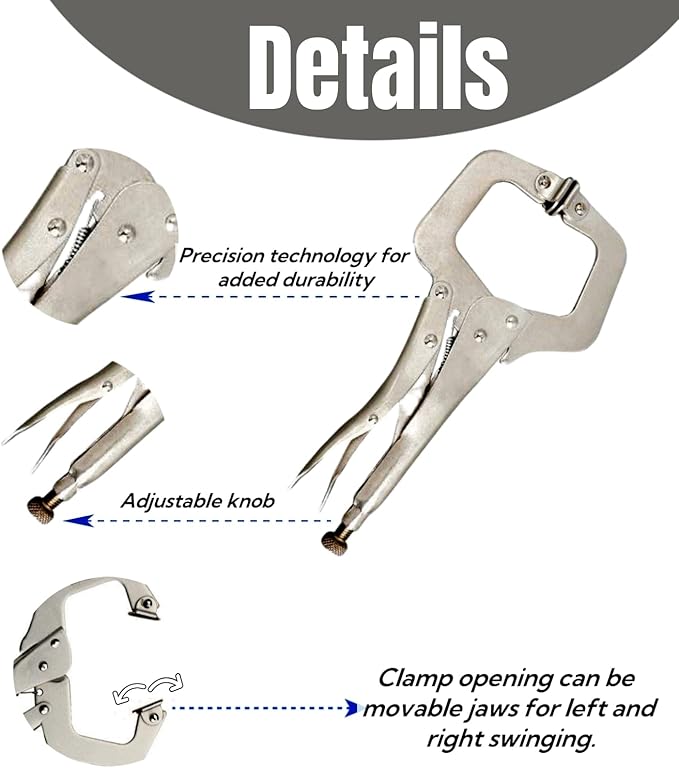 4Pcs C Clamp Locking, 2Pcs 6 inch, 9 inch, 11 inch Heavy Duty Welding Clamps Pliers Set Vise Grip Clamps with Swivel Pad for Electrician Maintenance, Wood Working, Welding Craftsmen Home Workshop Farm