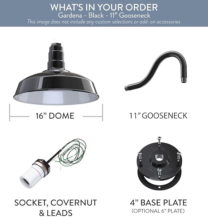 Steel Lighting Co. | Dusk to Dawn | Gardena Barn Light | Outdoor Wall Mounted | 16" Dome | 11" Gooseneck | Farmhouse Light Made in America | Red Exterior/White Interior