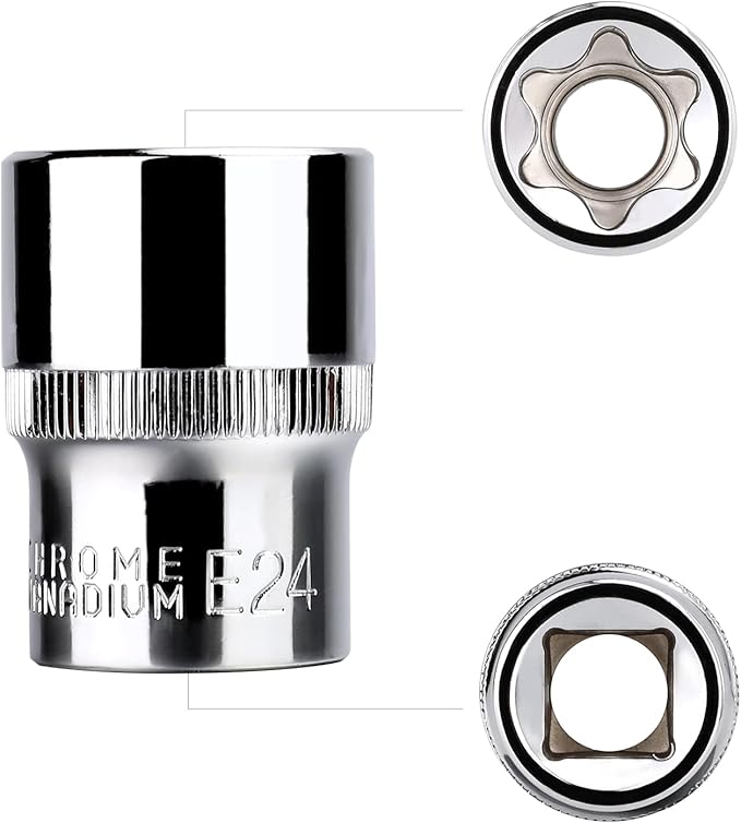 Amazon Basics 14-Piece External Torx Socket Set, E4?밇24, 1/4", 3/8", 1/2" Drive, with Storage Case