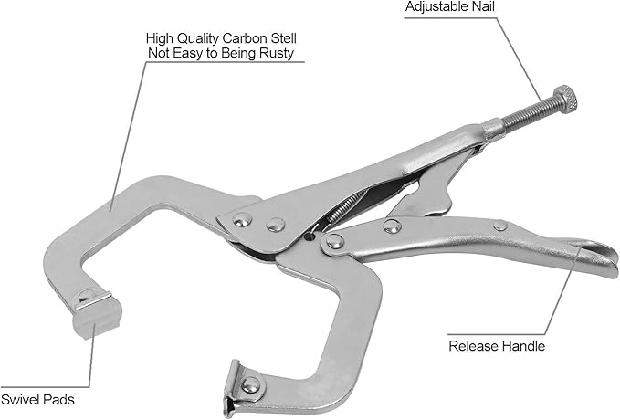 KEILEOHO 7 PCS 11 Inch Locking C Clamp, Metal C Clamps, Heavy-Duty Vise Grip Clamps, Locking Pliers Adjustable Welding Clamp for Cabinetry, Welding, Carpentry, Woodworking