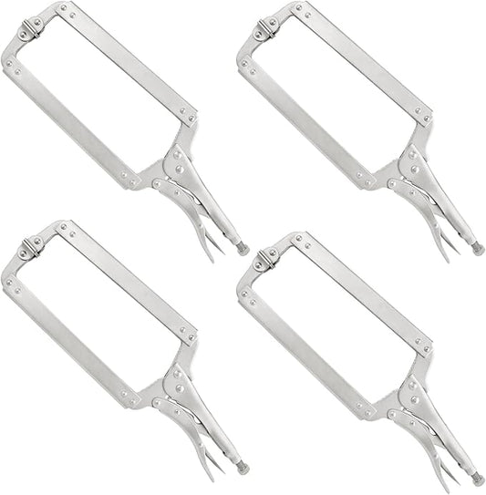 4 Pack 18 Inch C Clamp Locking Pliers,Locking C Clamp, Adjustable Nickel Plated C Pliers For Wood Working, Welding, Electrician Maintenance and more, by GENHAKON