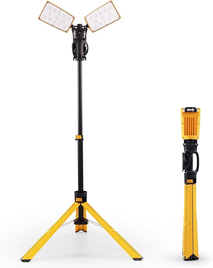 LUTEC ?륶pgraded??6290Pro 15000 Lumen 105 Watt Dual-Head LED Work Light with Telescoping Tripod, Work Light with Stand Rotating Waterproof Lamps and 8 Ft 3-Prong Power Cord