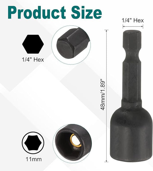 uxcell 2Pcs 1/4" Hex Shank 11mm Magnetic Hex Socket 48mm Length, CR-V Steel Quick-Release Impact Driver Socket Wrench Screw for Impact Drill Power Nut Setter