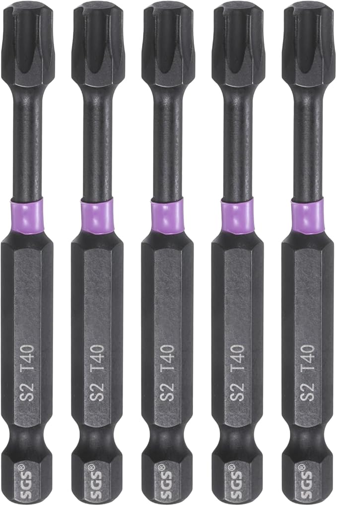 HARFINGTON 5pcs T40 Torx Head Impact Screwdriver Bits 1/4" Hex Shank 2.8" (70mm) Long Magnetic No Hole Tamper Proof 6 Point Star Screw Driver Drill Bits Phosphate S2 Steel Power Tools