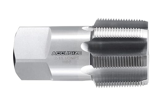 Accusize Industrial Tools 2'' to 11-1/2, 7 Flutes H.S.S. Taper Pipe Tap-Npt, 4-1/2'' Oal, 1-3/4'' Thread Length, American Standard, Npt-2
