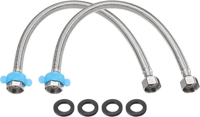 uxcell 2Pcs 16" Faucet Supply Lines Connector Stainless Steel Braided Long Faucet Connector G1/2 Female Compression Thread x G1/2 Female Straight Thread for Kitchen Sink Bathroom (Silver)