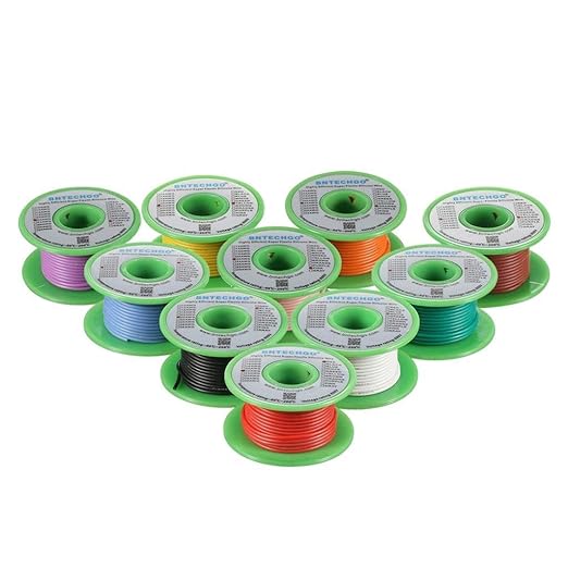 BNTECHGO 22 Gauge Silicone Wire Kit 10 Color Each 50 ft Flexible 22 AWG Stranded Tinned Copper Wire