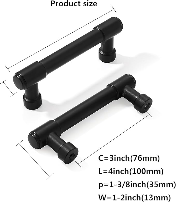 khtumeware 20 Pack Matte Black 3 Inch(76mm) Hole Centers Kitchen Cabinet Pulls Cabient Hardware Kitchen Handles for Cabinets Cupboard Handles Drawer Pulls