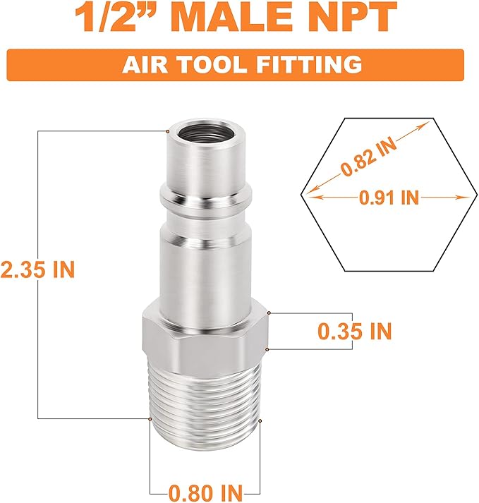 GASHER 10PCS 1/2-Inch NPT Male Industrial Air Tool Fitting, 1/2-Inch High Flow Pneumatic Plugs Max Working Pressure 300PSI