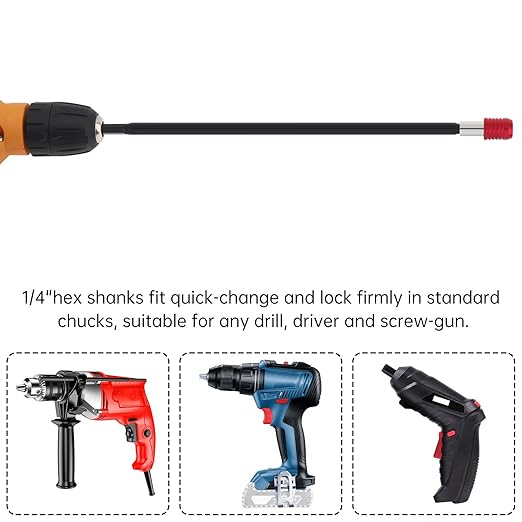 ChgImposs 4PCS Magnetic Drill Bit Extension Set ??300mm (12") Fixed + 80/120/140mm(3.15"/4.72"/5.51") Adjustable Magnetic Screwdriver Bit Holders, 1/4" Hex Quick Release Adapter