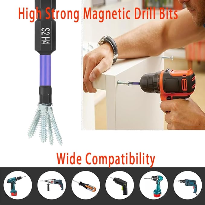 10PCS 1/4 Inch Hex Impact Bit Set, S2 Steel Magnetic Screwdriver Drill Bits for Impact Driver, 2" Long, Machined with Storage Case