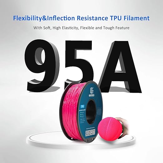 Geeetech TPU Filament 1.75mm, 95A Flexible 3D Printer Filament with High Elasticity, 1KG (2.2lbs) Spool, Dimensional Accuracy 짹0.03mm, Fits Most FDM Printers (Pink)