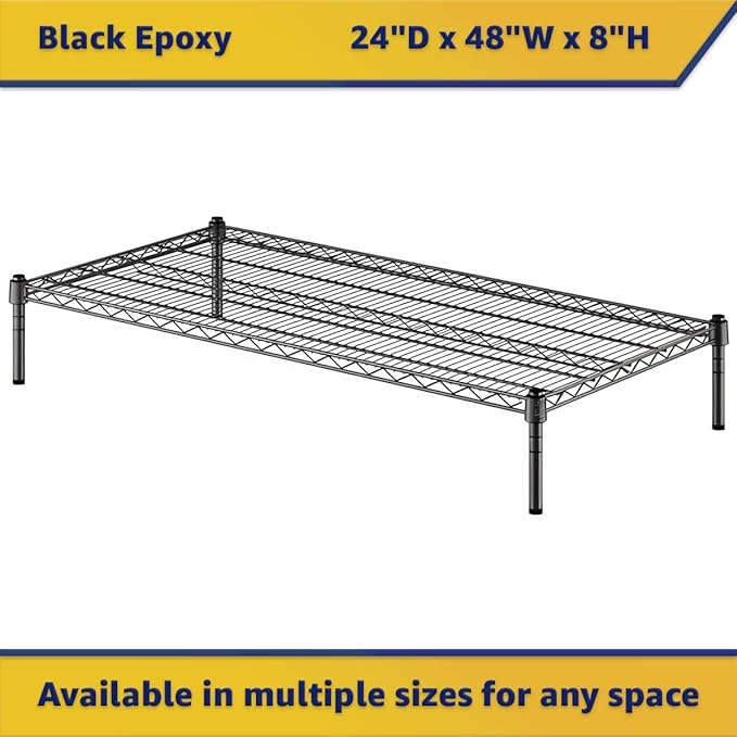 24" x 48" x 8" Black Epoxy Wire Storage Shelf, Dunnage Rack, Commercial 1 Tier Small Shelf