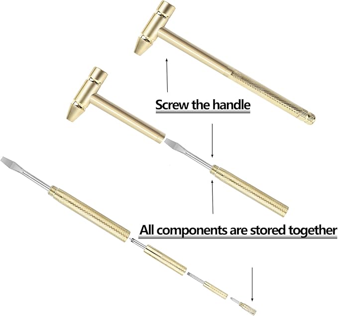 6-in-1 Micro Mini Multifunctional Anti-Corrosion and Anti-Rust Copper Hammer and Screwdriver Hand Tool, Mini Screwdriver Hammer is perfect for opening walnut repair drone phones (Yellow)