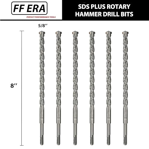 6-Pack SDS Plus 5/8 inch x 8 inch Rotary Hammer Drill Bits, Carbide Tipped for Brick, Stone and Concrete (5/8'' x 8'')