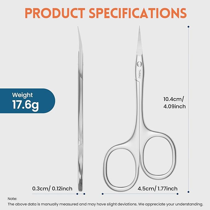 THRAU Left-Handed Cuticle Scissors ??Surgical Grade Stainless Steel with Sharp Curved Tip for Cuticles, Nails, Eyebrows, Eyelashes, Nose Hair & Beard ??Ideal for Manicure & Precise Grooming