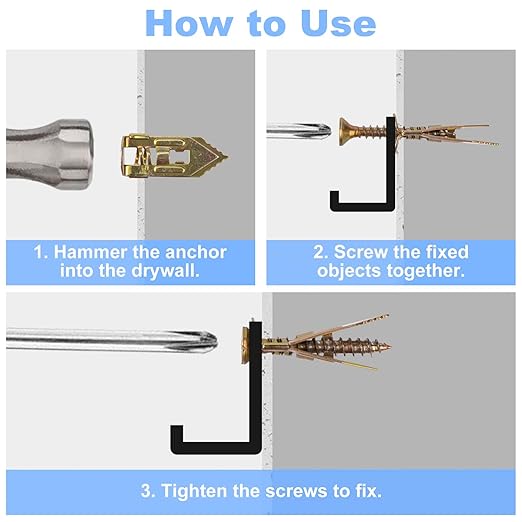 60PCS 0.47x1.18 inch Self-Drilling Anchors, Ancors and Screws for Heavy Duty, Metal Screw Anchors Kit, No Drill and Holes in Wall