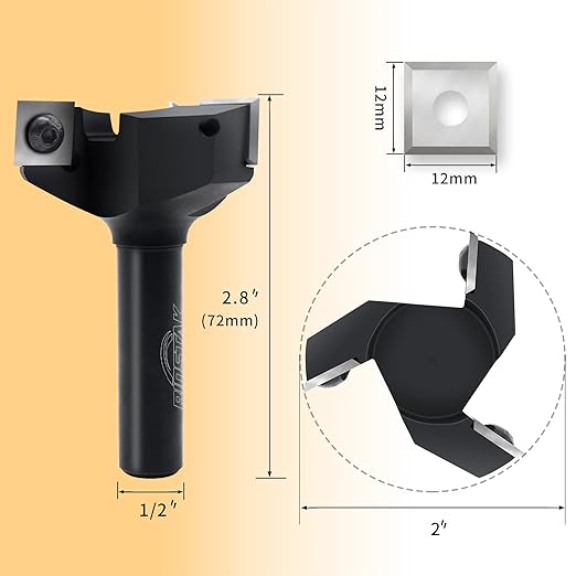 CNC Spoilboard Surfacing Router Bit, 1/2" Shank 2" Cutting Diameter, Insert Carbide Slab Flattening Router Bit Planing Bit Wood Planer Bit by BINSTAK