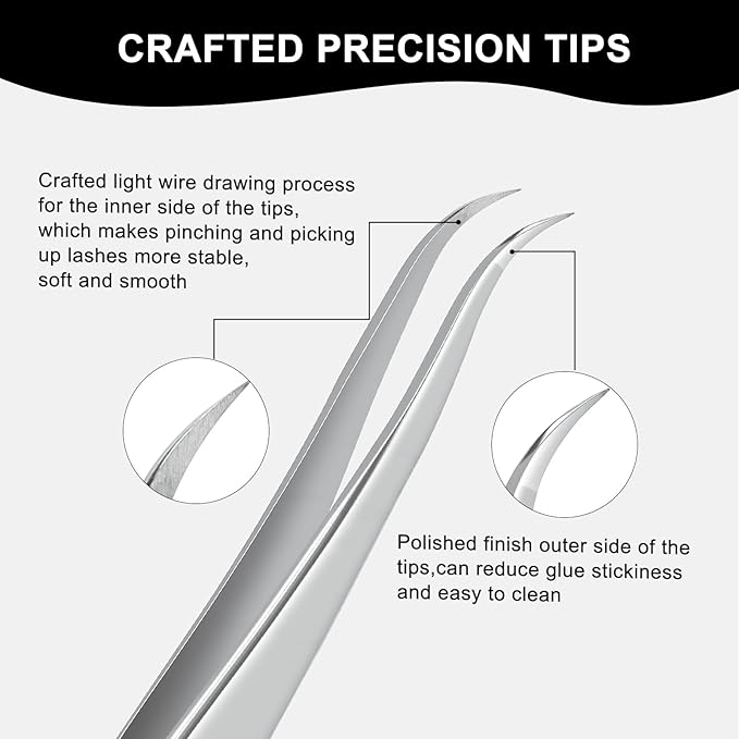 Ms.Queen Tweezers for Eyelash Extensions,Precision Curved Lash Tweezers for Volume, Isolation and Classic Lashes Extensions Applying