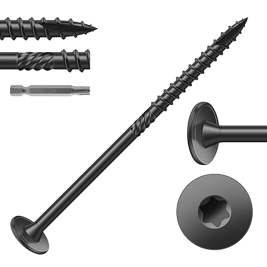 #14 x 4 Inch Outdoor Structural Wood Deck Screws (23Pcs/1lb), Carbon Steel, Black, Flat Head, Rust Resistant Epoxy Coated, T30 Star Bit