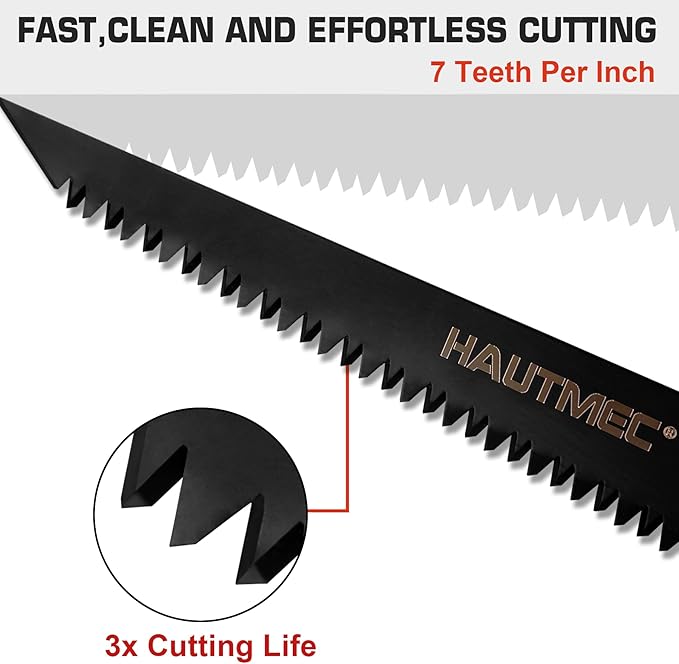 HAUTMEC 5" Folding Drywall Saw/Jab Saw/Keyhole Saw with Carbon Steel Blade, Sheetrock Saw with 7TPI Triple Sharpen Teeth, Compact Design with Holster, for Drywall, Wallboard, Plywood, PVC, HT0415