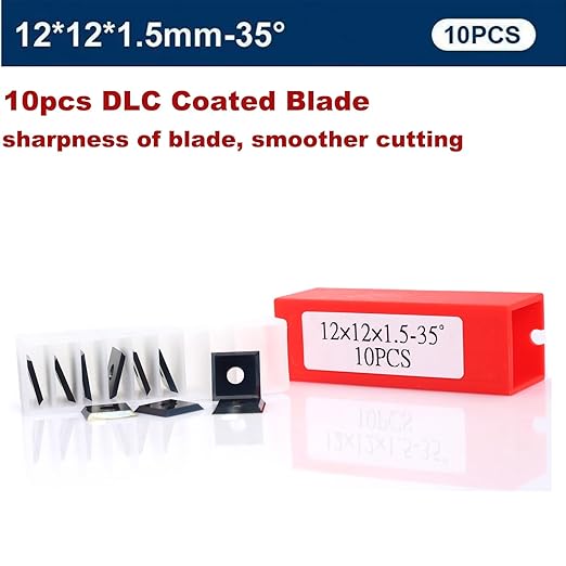 10PCS 12x12x1.5mm(Thickness) DLC Coated Carbide Inserts Cutters for Slab Flattening Router Bit, 4-Cutting Edge(Reversible), Standard Square Blade for Surfacing Router bit, Cutting Sharper