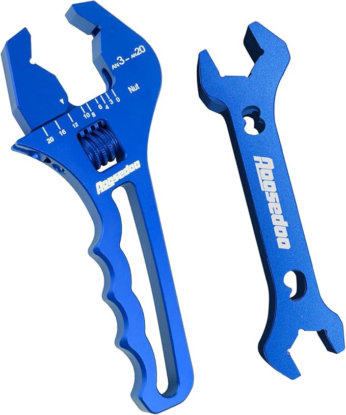 AOOSEDOO 3AN-20AN AN Fitting Wrench AN Fitting Tool for AN Hose Fitting Assembly Adjustable Lightweight Aluminum Blue With Double-ended AN Wrench 6AN Socket-AN8 B-nut Blue