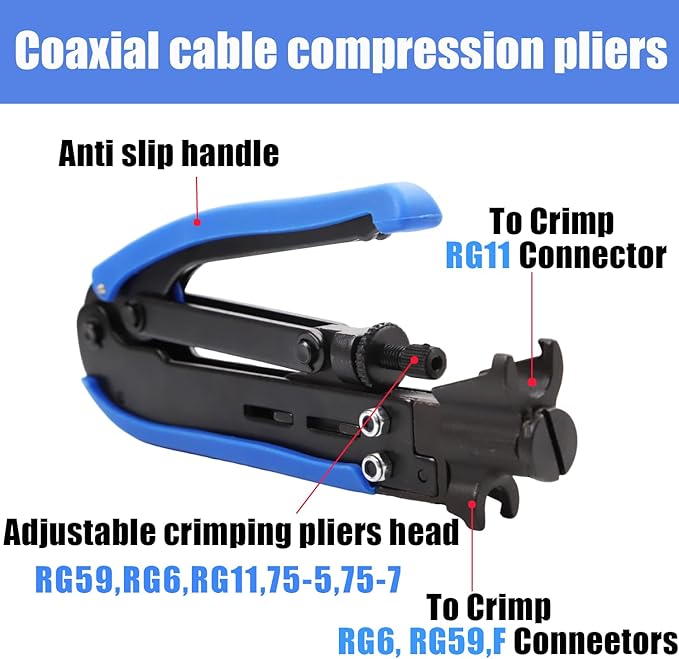 XINTAIHELE Coax Cable Crimper Kit Coaxial Compression Tool F RG6 RG59 75-5 75-7 Fitting Wire Coax Stripper 20PCS F Male And 10pcs Female Connectors