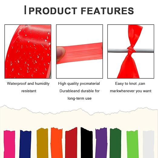 10 Pack Flagging Tape Assorted Colors, Non-Adhesive Plastic Ribbon Neon Marking, Marking Tape for Tree Marking, Hunting, Boundaries and Hazardous Areas,Trail Marking