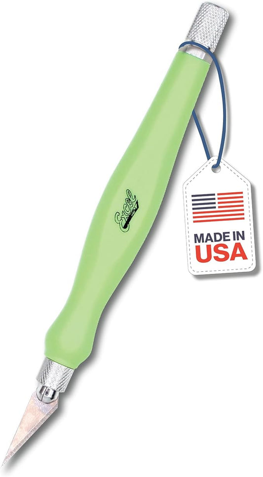 Excel Blades Fit Grip Craft Knife With #11 Ultra-Sharp Carbon Steel Angled Blade ??Precision Hobby Knife With Contoured Rubberized Grip For DIY, Art Crafts, And Model Projects ??Green, Made in the USA