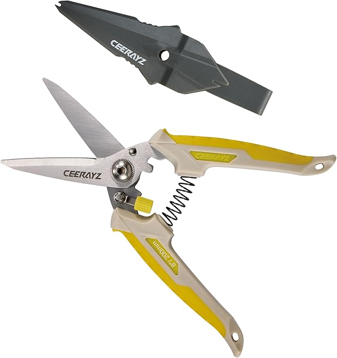 8" Scissors All Purpose, Heavy Duty, Multipurpose, for DIY Projects, Office, Production Lines, Pruning, with Protective Sheath (Brown/Yellow)