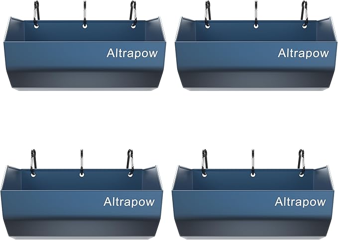 4.5 Quart Hanging Goat Feeder [Material of Metal] with Clips and Nylon Tie Wraps, Fence Feeder [Sturdy and Durable] for Goat, Pig and Dog, Blue, 4 Pack