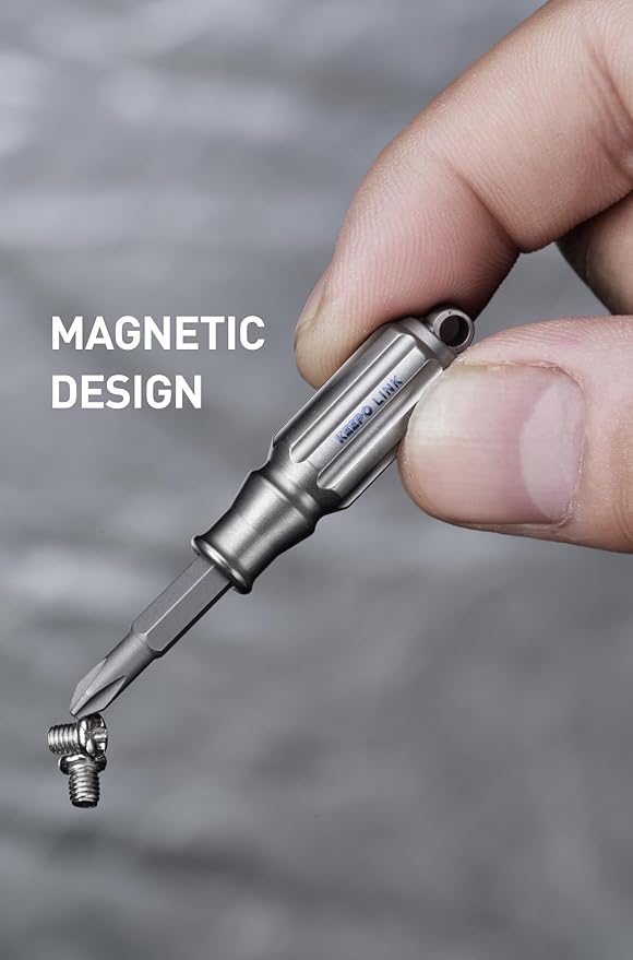 KEEPO LINK Small Screwdriver Set with 4 Magnetic Bits (PH1, SL3.5, T6H, T8H), Titanium Mini Torx Screwdriver Keychain, Precision Screwdriver Torx Bit Set for Everyday Carry (Gunmetal Grey)