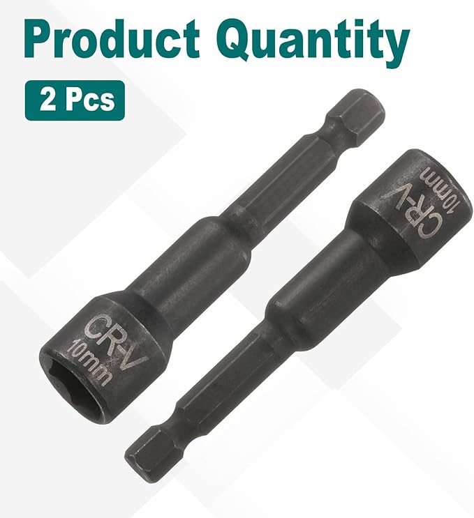 uxcell 2Pcs 1/4" Hex Shank 10mm Magnetic Hex Socket 65mm Length, CR-V Steel Quick-Release Impact Driver Socket Wrench Screw for Impact Drill Power Nut Setter
