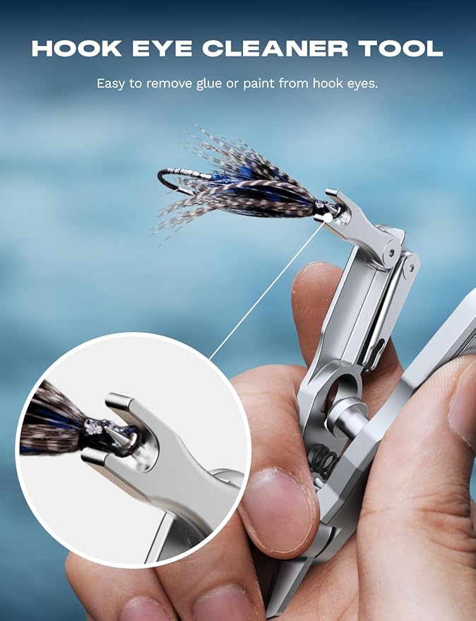 HOOK-EZE 3-in-1 Fishing Line Cutter, Fly Fishing Nippers with Retractors and Knot Tying Tool Accessories, Stainless Steel Braided Line Scissors Clippers for Mono and Fluoro Lines