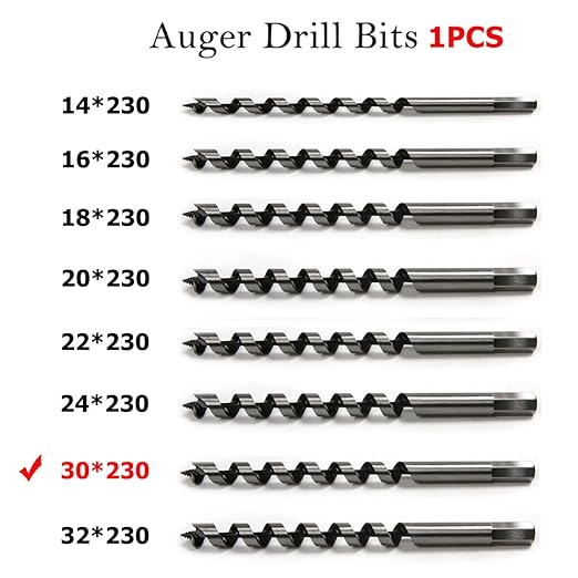 SagaSave 30 * 230mm Wood Auger Drill Bit, Ship Auger Long Drill Bit for Soft and Hard Wood, Plastic, Drywall and Composite Materials, 1Pcs