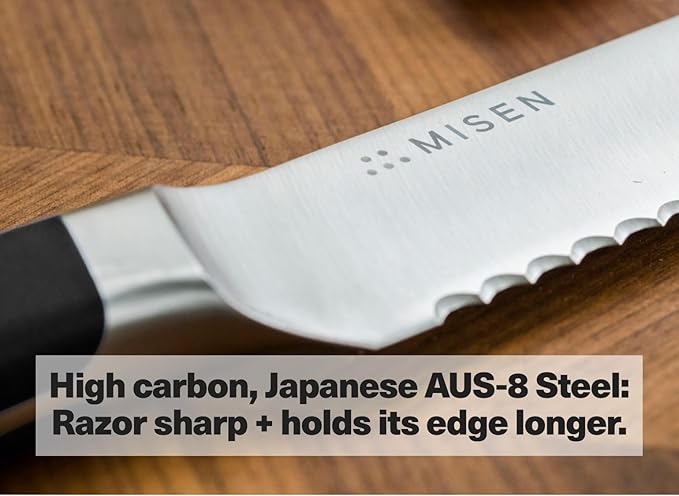 Misen Serrated Bread Knife - High-Carbon Japanese AUS8 Steel - Perfect for Soft Foods, Bread, Pastries, and Fruits - Verstatile Slicer, Razor-Sharp Edge, Durable Blade, Ergonomic Handle - 5", Black