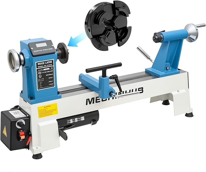 12" x 18" Digital Display Benchtop Wood Lathe Machine and 4 Inch 4 - Jaw Wood Lathe Chuck Set