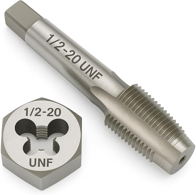 Yamesh 1/2"-20 Thread Tap and Die Set HSS Tap with GCr15 Alloy Steel Hex Die Right Hand Thread Repair Tool for Metalworking and Machinery