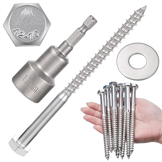 20 Pcs M10x6 Inch Lag Bolts 304 Stainless Steel 18-8 Heavy Duty Lag Screws for High Strength Large Wooden Structure Fixing Grape Trellises Heavy Duty Outdoor Frames