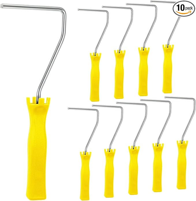 Baderke 10 Pcs 4 Inch Mini Paint Roller Handle 12 Inch Frame Small Paint Roller Brush Painting Supplies for Wall House Homes(Yellow)