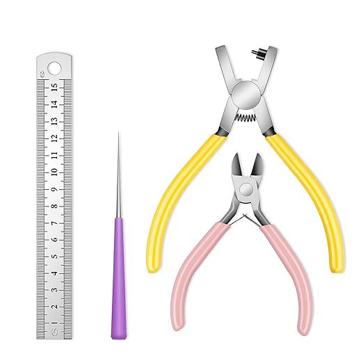 4PCS Band Leather Punching Pliers 2.0mm Belt Punch Tool for Belt with Ruler & Wire Cutters, Punching Tool Lace Punch Hand Wrist Strap Leather Punching Tool for DIY Craft Shoes Fabric