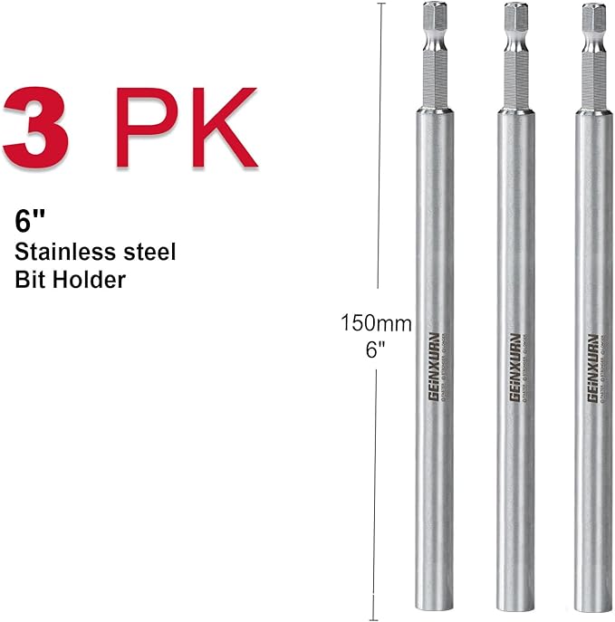 3Pc 6Inches Stainless Screwdriver Bit Holders, Extension Socket Drill Bit Magnetic Holder Hex Shank Quick-Change Drill Bit Guide