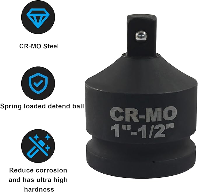 1" Female to 1/2" Male Impact Socket Adapter, Black Wrench Socket Adapter For Impact Driver