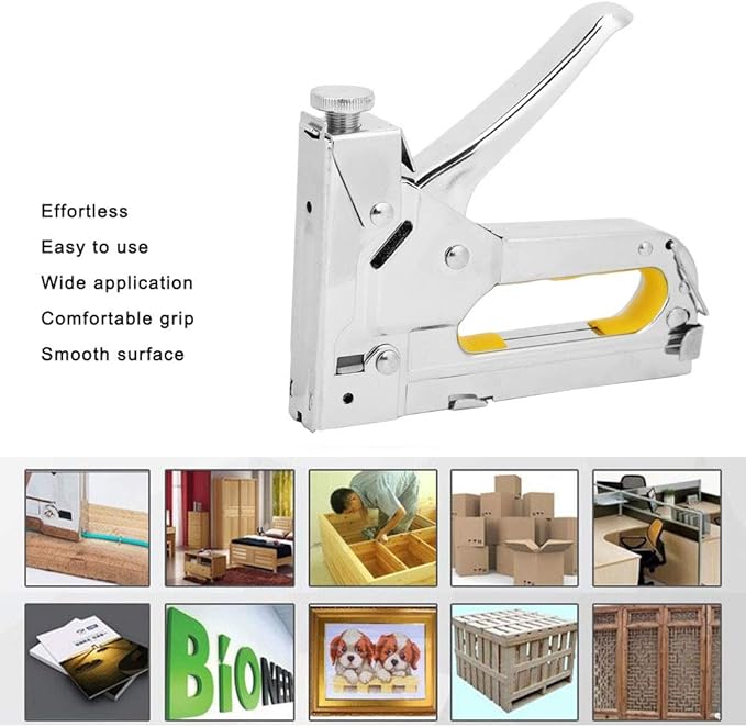 Framing Stapler, Staple Tacker, Hand Operated Nailing Tool for Carton Making, Packaging, Furniture, 3 Use Silver